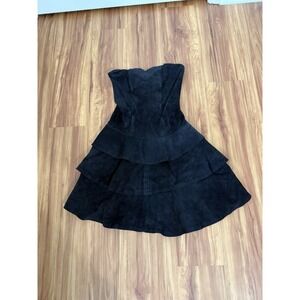 Berman Suede Leather Strapless Western Cowgirl Black Mini Dress 6 Vintage Goth